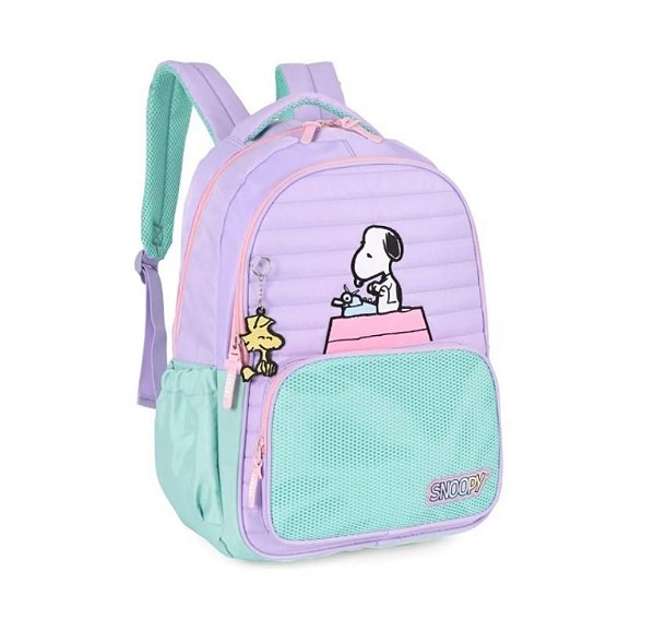 Mochila Escolar Snoopy Roxo e Verde
