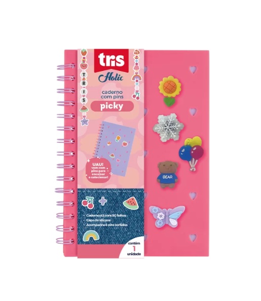 Caderno Pautado Picky Holic Charm – A5 – 80 Folhas – Capa de Silicone – Com 6 Pins