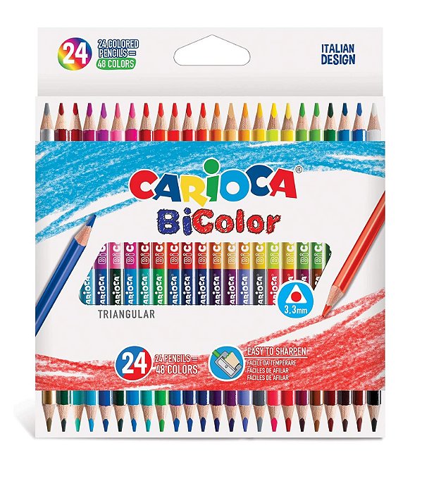Lápis de Cor Triangular Bicolor, Carioca Bicolor, Caixa com 24 cores 9734