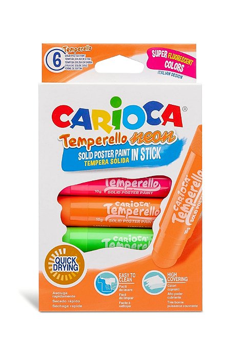 Tinta Guache Neon em Stick, Carioca Temperello, Caixa com 6 cores 9739