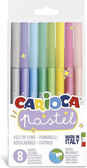 Caneta Hidrográfica Pastel, Carioca Pastel, Caixa com 8 cores 9723