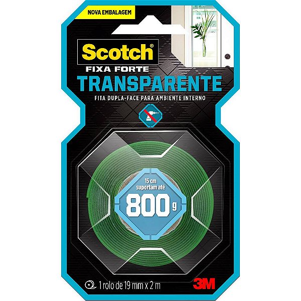 Fita Dupla Face 3M Scotch Fixa Forte Transparente - 19 mm x 2 m -