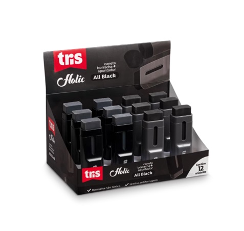 Caneta Borracha + Apontador com Depósito Holic All Black - TRIS 910554