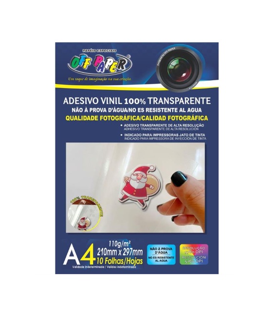 Papel Fotográfico Inkjet A4 Vinil Adesivo Transparente 110 g - Off Paper