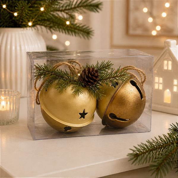 Conjunto 2 Bolas Guizo Natal Premium Ouro Velho 8cm