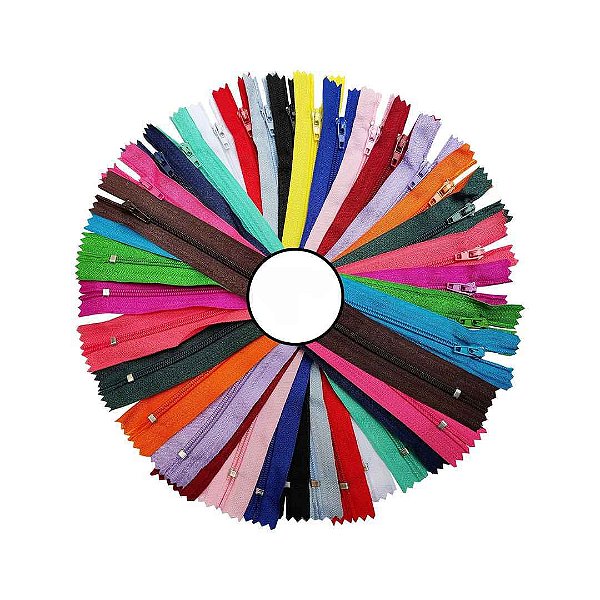 Zíper de Nylon Comum Cores Sortidas Kit com 20 Unidades