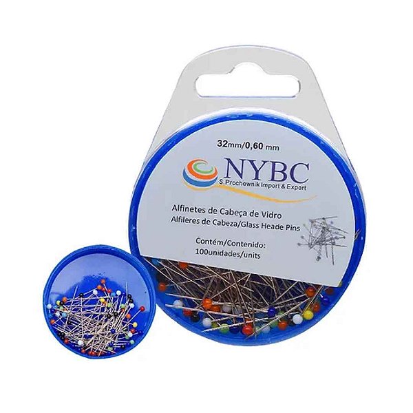 Alfinete Cabeça de Vidro NYBC – 100 Unid | Atacado e Varejo