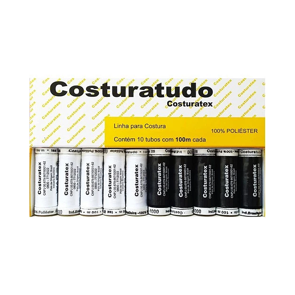 Linha Costuratex em Retrós para Costura Kit com 5 Brancos e 5 Pretos