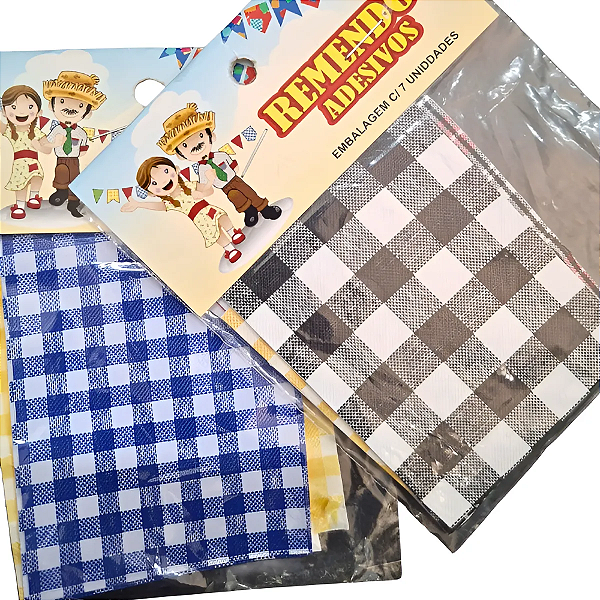 Kit 7 Unidades Remendo Xadrez Festa Junina Adesivo Prático