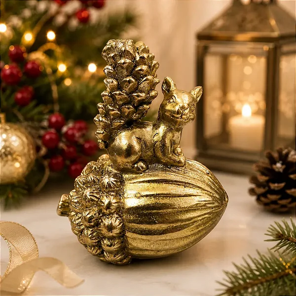 Decoração Natalina Esquilo Ouro Velho
