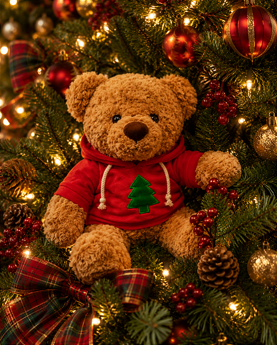 Urso Natalino Com Moletom Vermelho 30cm