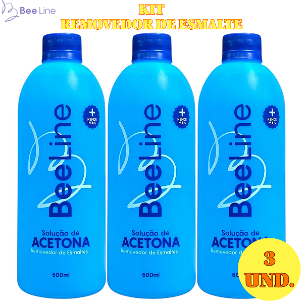 KIT 3 Bee line removedor de esmalte a base de acetona 500ml