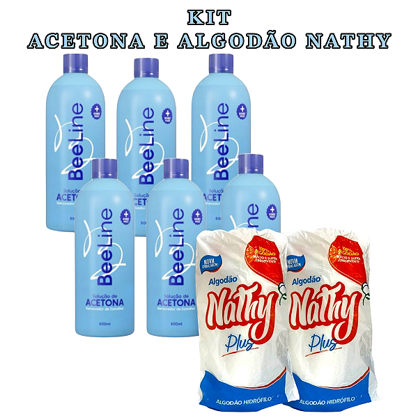 kit 6 und Removedor de esmalte 500ML 2 und Algodão Nathy Hidrófilo Rolo 250g