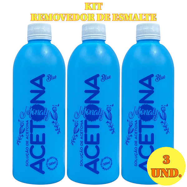 KIT 3 Removedores De Esmalte A Base De Acetona Monaly 500ml