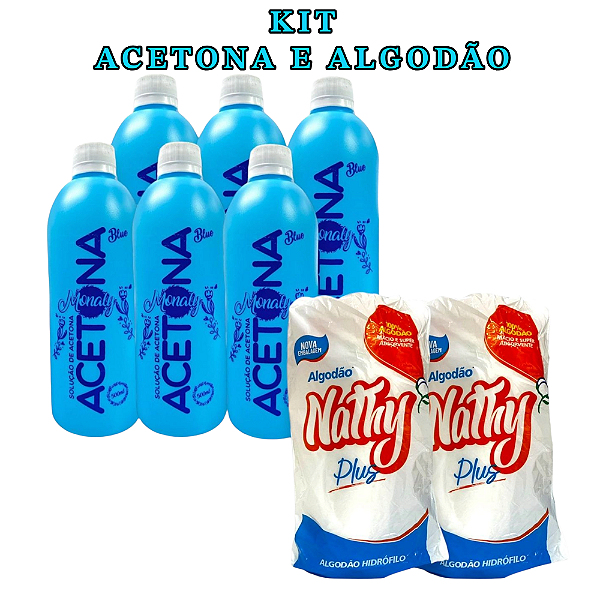 kit 6 und Removedor de esmalte Monaly 500ml 2 und Algodão Nathy Hidrófilo Rolo 250g