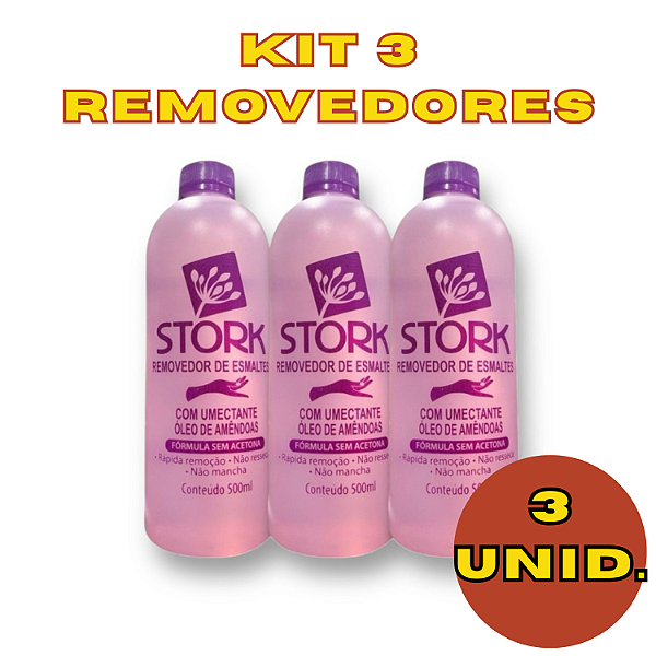 Kit Stork Removedor de Esmalte Sem Acetona 500ml 3 unidades