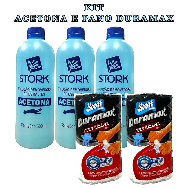 kit 3 Removedor de esmalte Stork 500ML 2 und Pano Rolo Multiuso Duramax