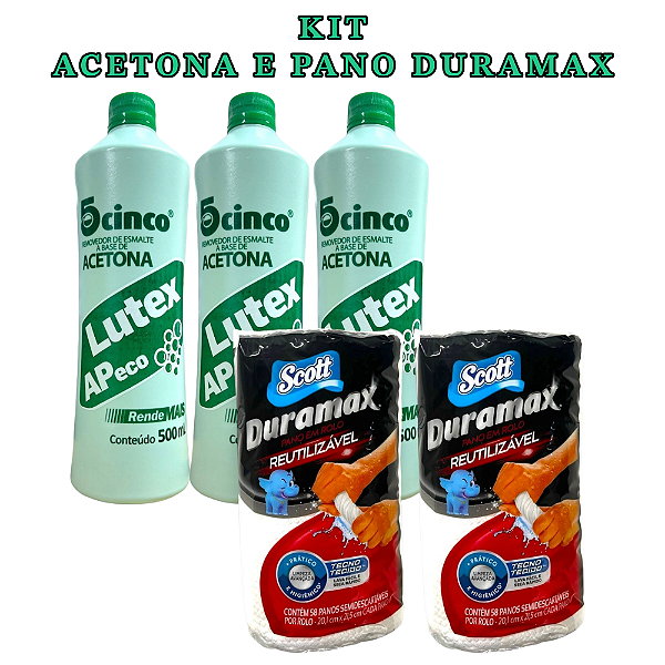 kit 3 und Removedor de esmalte Lutex 500ML 2 und Pano Rolo Multiuso Duramax