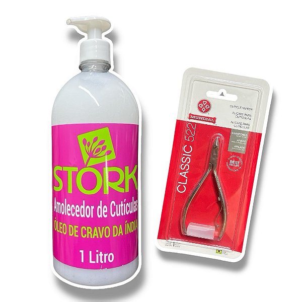 Kit Amolecedor de cutícula 1 litro Stork incluso alicate 522 Mundial