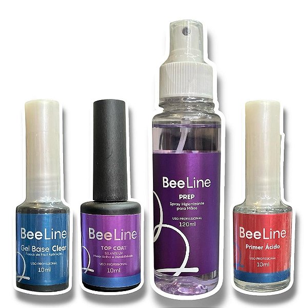 Kit 3 Preparadores Top coat Primer Ácido Gel Base Clear Prep Bee line