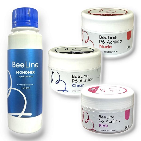 Kit Pó acrílico Nude Clear Pink para unhas mais Monomer Bee line