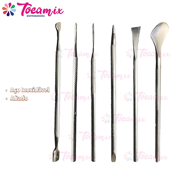 Kit Manicure 6 und - Espátulas Palitos - Aço Inox - Pedicure e Podologia