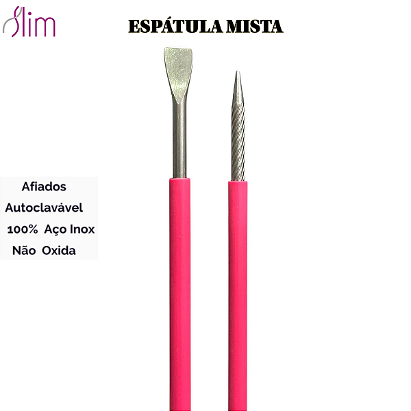 Espátula Mista emborrachada manicure Açox inox