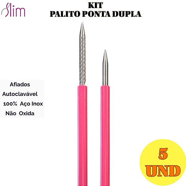Kit 5 und Palito para cutícula com ponta Dupla emborrachada Açox inox