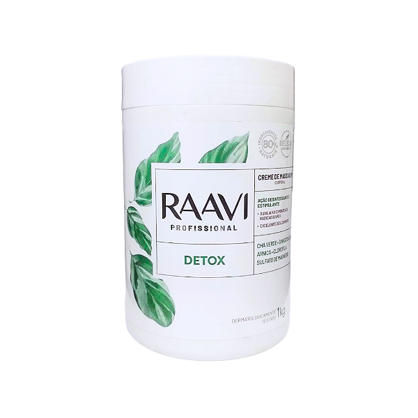 Raavi Creme de Massagem Detox 1kg | Ação Desintoxicante | Chá Verde + Arnica