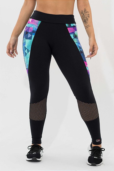 Legging Supplex com Tela e Detalhe Losango