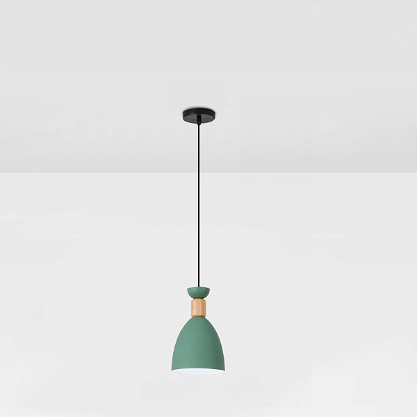 Luminária Pendente Moderna de Teto com detalhe de Madeira