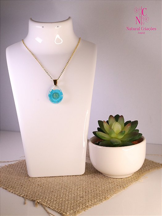 Colar com Pingente de Resina e Flores Naturais - MODEL-20247