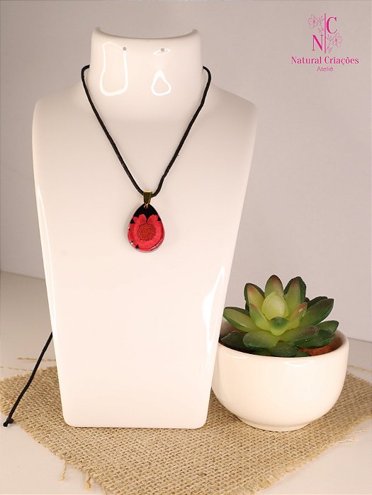 Colar com Pingente de Resina e Flores Naturais - MODEL-20249