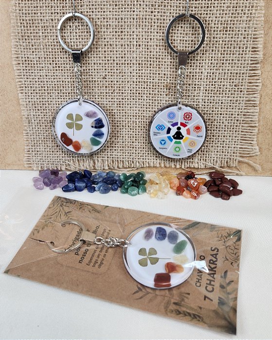 Chaveiro de Resina com Pedras dos 7 Chakras