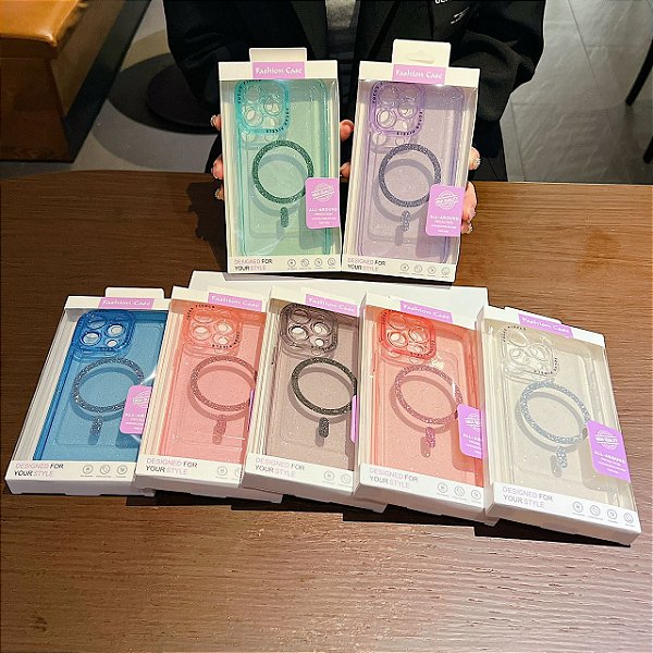 Capa Capinha de Acrílico Antipacto Brilho Com megsafe para carregamento de indução Com borda alta