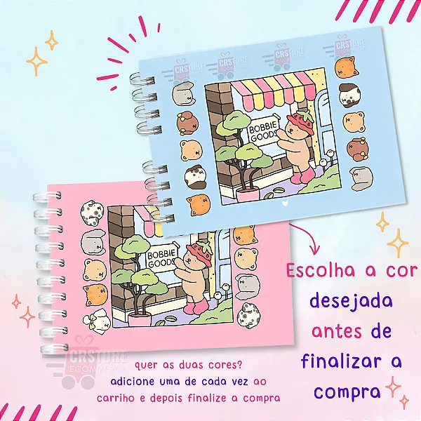 Livro de Colorir Bobbie Goods    50 Desenhos Capa Dura Rosa e Azul Pintura Bob Comfy Cozy Book