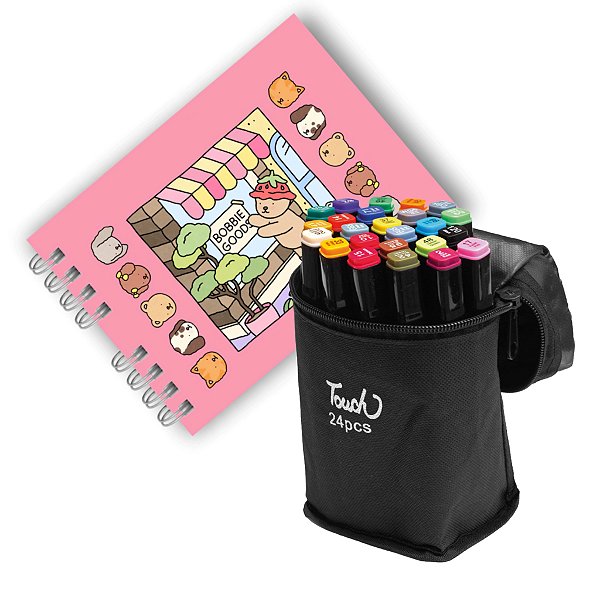 Kit Bobbie Goods Capa Dura l + Caneta Touch 24 Cores