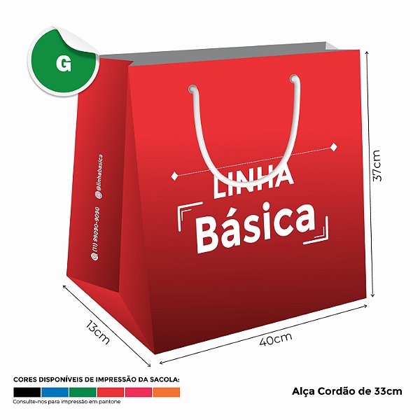 Sacolas Personalizadas de Papel 40x37x13cm G - Linha  Colorida