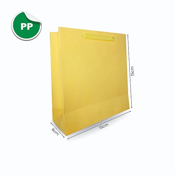 10 Sacolas De Papel Lisas Amarela PP - 15LX15AX6Fcm