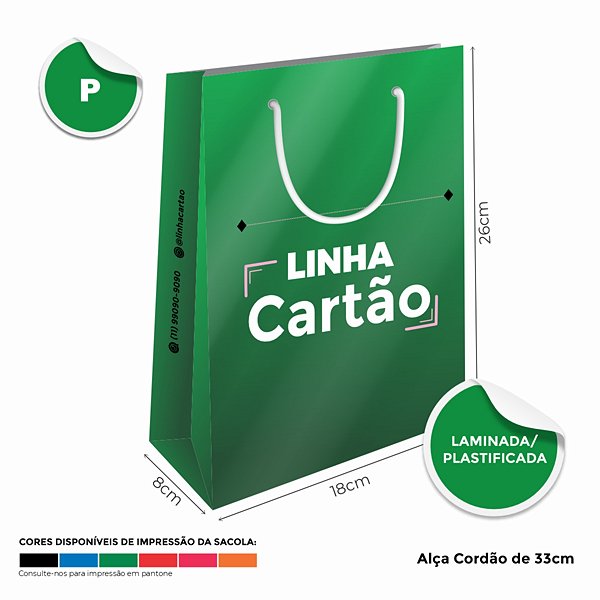 Sacolas Personalizadas de Papel 18x26x8cm M - Linha Cartão Colorida