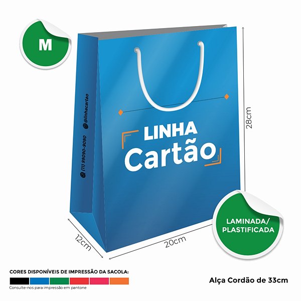 Sacolas Personalizadas de Papel 20x28x12cm M - Linha Cartão Colorida