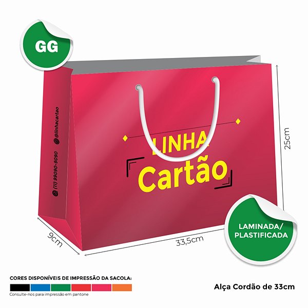 Sacolas Personalizadas de Papel 33,5x25x9cm M - Linha Cartão Colorida