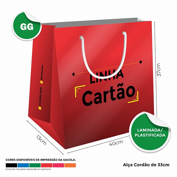 Sacolas Personalizadas de Papel 40x37x13cm G - Linha Cartão Colorida