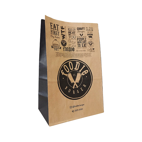 Sacolas de Papel Kraft para Delivery - 21,5x34x13,5cm