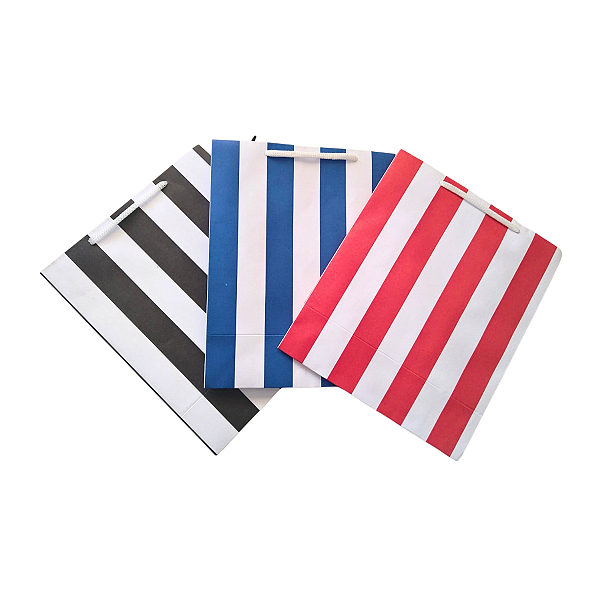 Sacolas de Papel Listradas 18,5LX22AX9Fcm C/25 Cores Sortidas