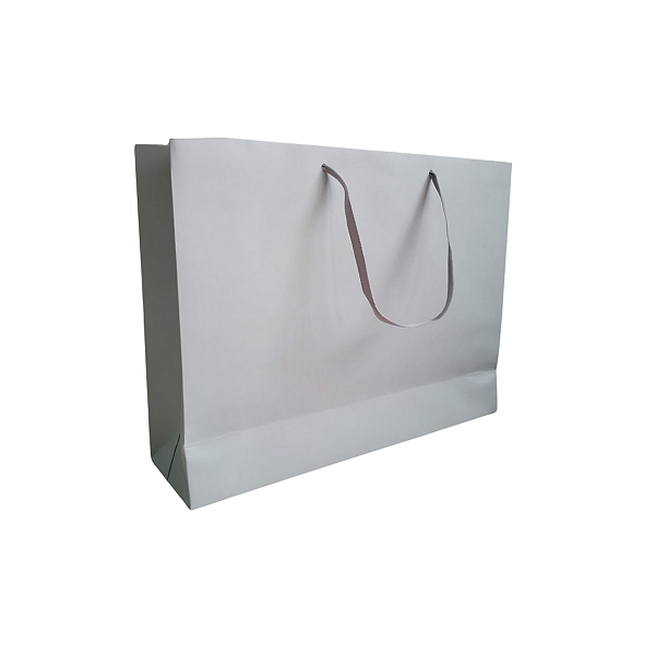 10 Sacolas de Papel Lisas Cinza - 33,5LX25AX9cm