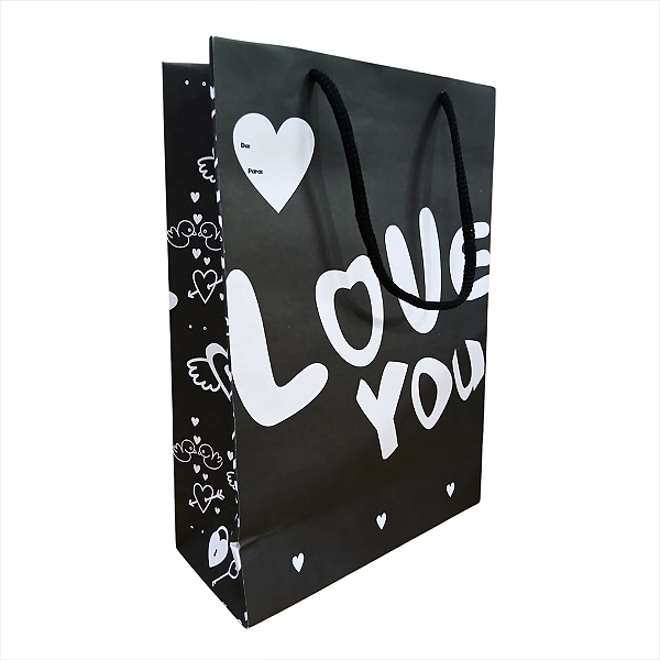Sacolas De Papel Estampada LOVE YOU Para Presente - 18x26x8cm C/250und