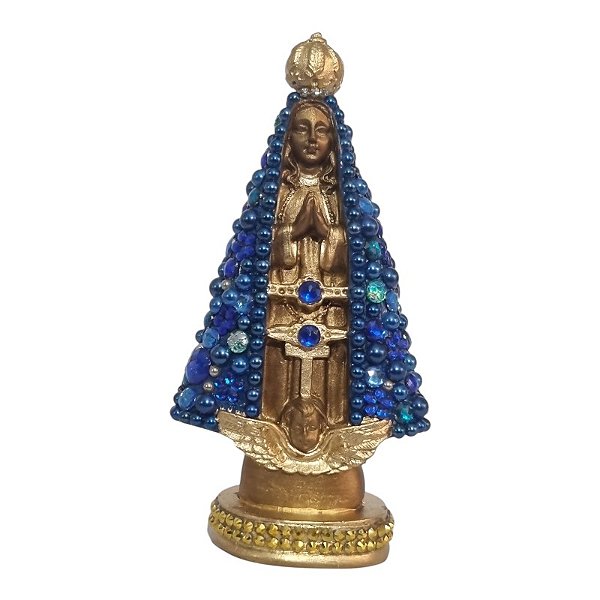 Imagem Nossa Senhora Aparecida 13cm Gesso Cristal Azul Escuro