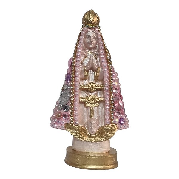 Imagem Nossa Senhora Aparecida 13cm Gesso Cristal Rosa