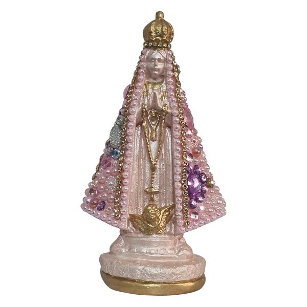 Imagem Nossa Senhora Aparecida 15cm Gesso Cristal Rosa